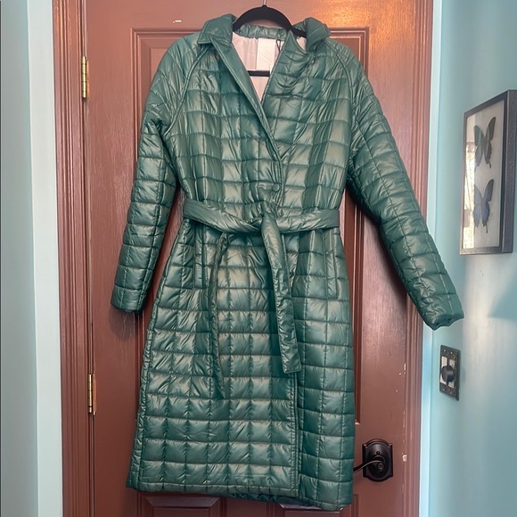 Noise Aqua Green Quilted Long Wrap Coat L - Picture 1 of 8